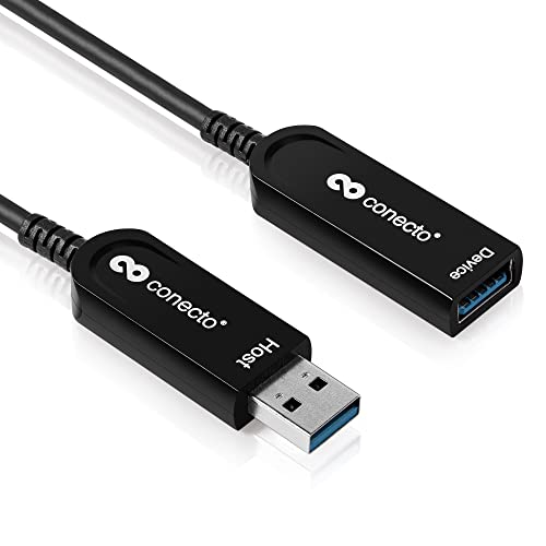 conecto, Premium Verlängerungskabel USB 3.1 (Gen.2) USB-A Stecker auf USB-A Buchse, Hybridkabel (Glasfaser/Kupfer) 10Gbps, schwarz, 40m von conecto