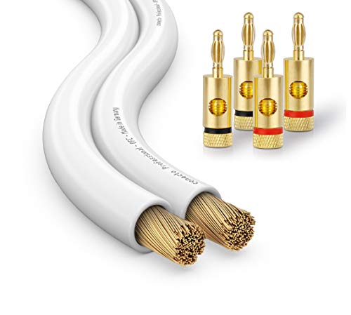 conecto CC50616 OFC Professional Audio Lautsprecherkabel Ultraflex, Querschnitt 2x2,50mm² (99,9% OFC Vollkupfer 322x0,10,0mm Litze), 20,0m, weiß, Set inkl. 4 Bananenstecker von conecto