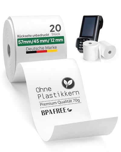 coreless - 20 Thermorollen ohne Plastikkern - Rolle aus Thermopapier - Verschiedene Maße (20 Stück - 57mm x 45mm x 12 mm) von coreless