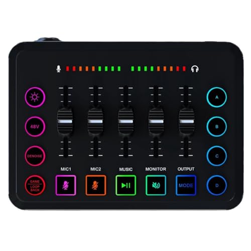 coserori 48 V Soundkarten-Audio-Mixer, wiederaufladbar, Audio-Schnittstelle, RGB-Mixer mit XLR-Mikrofonschnittstelle für Podcasting/Aufnahme, einfach zu bedienen, feine Verarbeitung von coserori