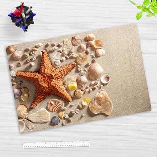 Schreibtischunterlage abwischbar für Kinder und Erwachsene - Seestern & Muscheln am Strand - 60 x 40 cm - premium Vinyl - Made in Germany von coveryourdesk www.cover-your-desk.de