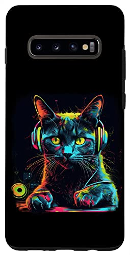 Hülle für Galaxy S10+ Coole regenbogenfarbene Katze DJ mit Kopfhörern, Hochformat von cute designs co.