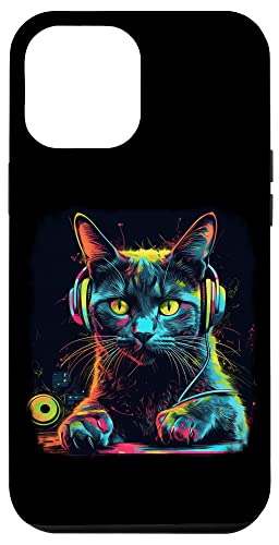 Hülle für iPhone 15 Plus Coole regenbogenfarbene Katze DJ mit Kopfhörern, Hochformat von cute designs co.