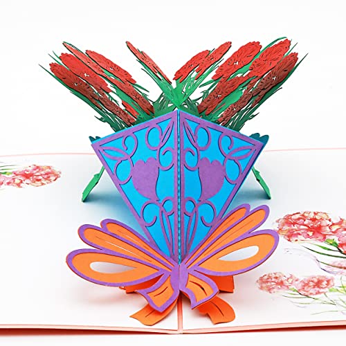 Driveloop® Geburtstagskarte 3D Pop Up Roter Blumenstrauß mit natürlichem Blumendesign, dicke, hochwertige Grußkarte und hervorgehobene Hochzeitskarte für Ehefrau, Ehemann, Freundin, Kinder und Unisex von d Driveloop