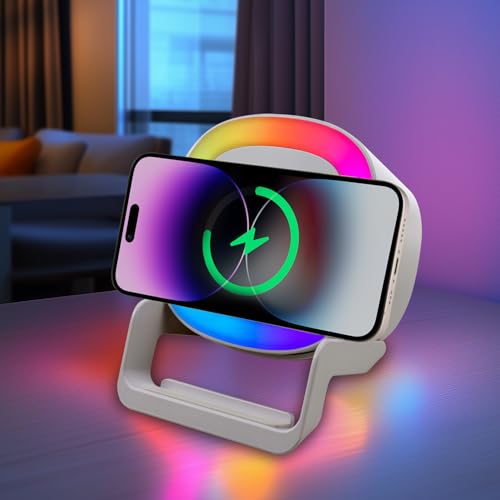 da LIGHT Bluetooth-Lautsprecher mit Nachtlicht und Wireless Charger, dimmbare Touch-Nachttischlampe mit 5 Lichtmodi, Musikbox und kabelloser Ladestation, Frauen und Männer von da LIGHT