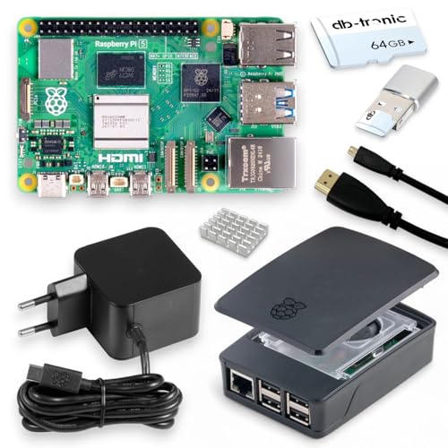 Raspberry Pi 5 2GB Starter-Kit Black | 27W USB-C Netzteil | Gehäuse mit Lüfter | 64GB microSD | 4K Micro HDMI Kabel 1m / Raspberry Pi 5 8GB RAM von db-tronic