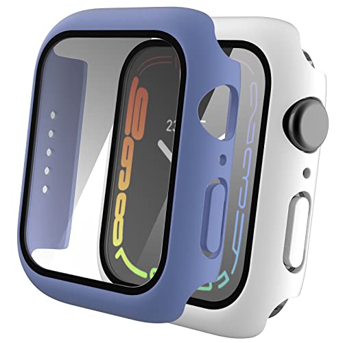 2er-Pack Matte Hüllen für Apple Watch Serie 8 & Serie 7, Displayschutzfolie, 41 mm, 45 mm, 2022 verbesserte Schutzabdeckung, Harter PC-Stoßfänger für iWatch 8 & 7 Bands Zubehör (41 mm, lila + weiß) von db11