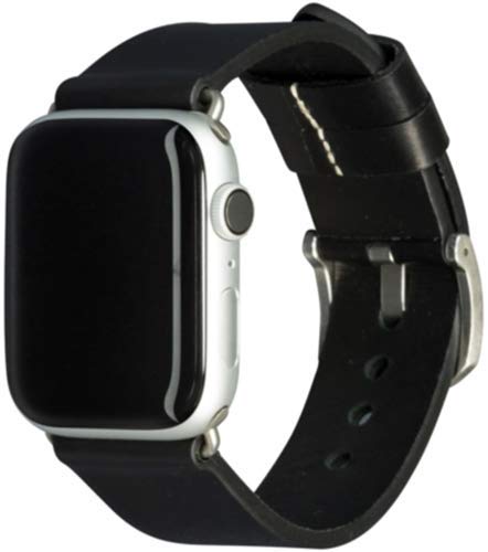 dbramante1928 Echtleder-Uhrenarmband kompatibel mit Apple Watch (42/44mm) - [Modell: Bornholm, Saffianoleder, Handgefertigt, Farbe: schwarz/silber] - AW44BLSI1036 von dbramante1928