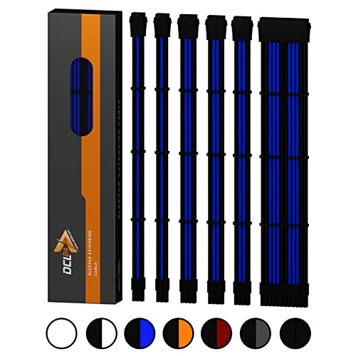 dcl24.de 30CM Sleeved Cable PC Extension Kit Schwarz-Blau für Netzteil, GPU/CPU, PSU Cable Extensions mit Kabelkämmen, gesleevte Kabel PC Cable mod Kit von dcl24.de