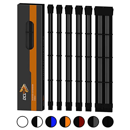 dcl24.de 30CM Sleeved Cable PC Extension Kit Schwarz-Grau für Netzteil, GPU/CPU, PSU Cable Extensions mit Kabelkämmen, gesleevte Kabel PC Cable mod Kit von dcl24.de