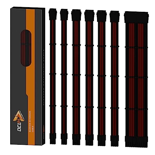 dcl24.de 30CM Sleeved Cable PC Extension Kit Schwarz-Rot für Netzteil, GPU/CPU, PSU Cable Extensions mit Kabelkämmen, 3X 8pin PCIe passend für alle Grafikkarten von dcl24.de