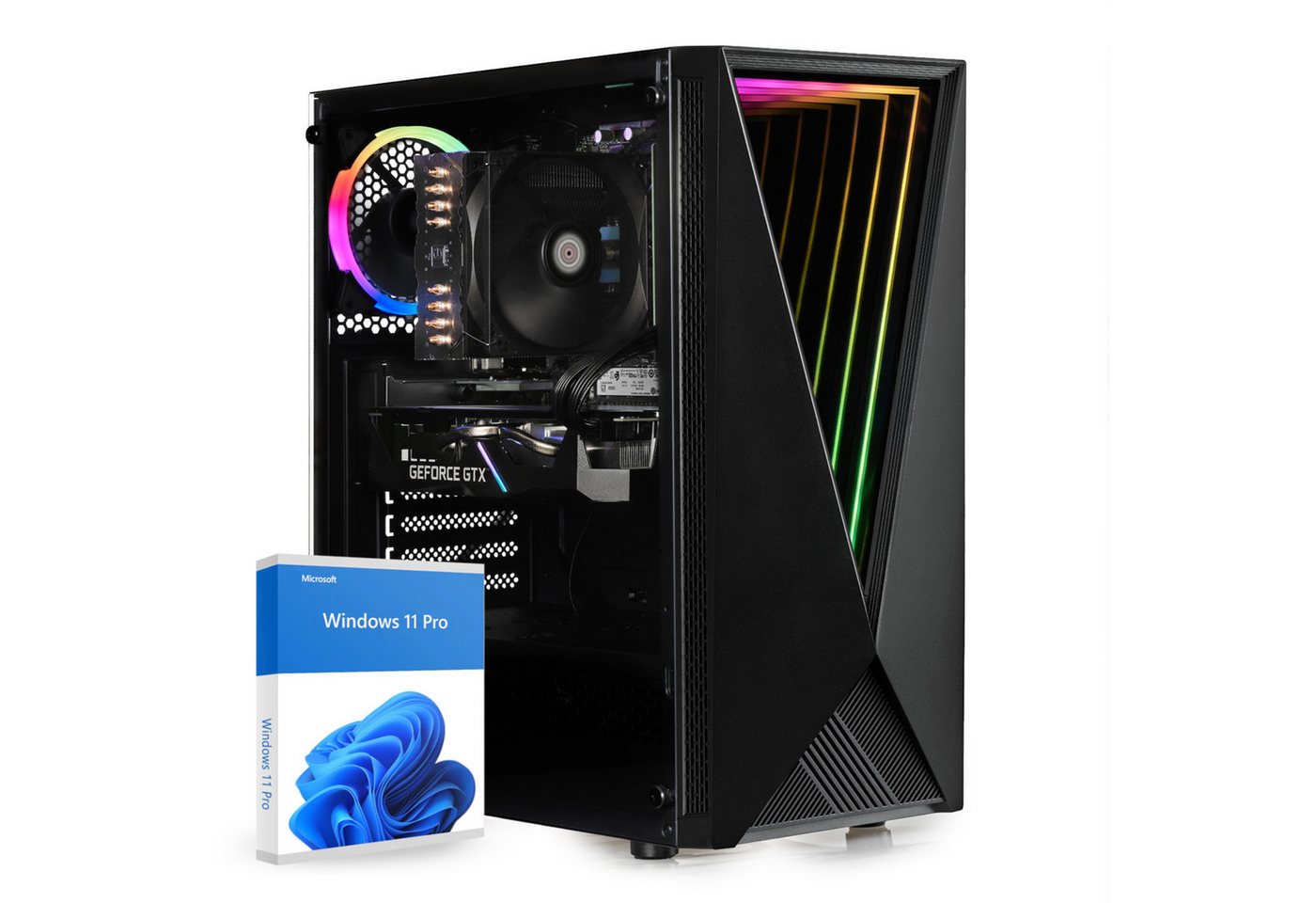 dcl24.de RGB Gaming-PC (Intel Core i5 12400, GeForce GTX 1650, 16 GB RAM, 500 GB SSD, Luftkühler, Windows 11 Pro, WLAN) von dcl24.de