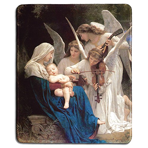 dealzEpic - Art Mousepad – Naturkautschuk Mauspad mit berühmtem Fine Art Gemälde des Songs der Engel (die Jungfrau mit Engeln) von William-Adolphe Bouguereau – genähte Kanten – 24,1 x 20,1 cm von dealzEpic