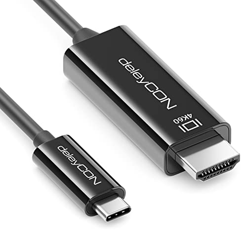 deleyCON 1,5m USB-C auf HDMI Kabel - 4K@60Hz UHD 2160p - USB C Stecker auf HDMI Stecker - für PC Computer Laptop TV Monitor Beamer von deleyCON