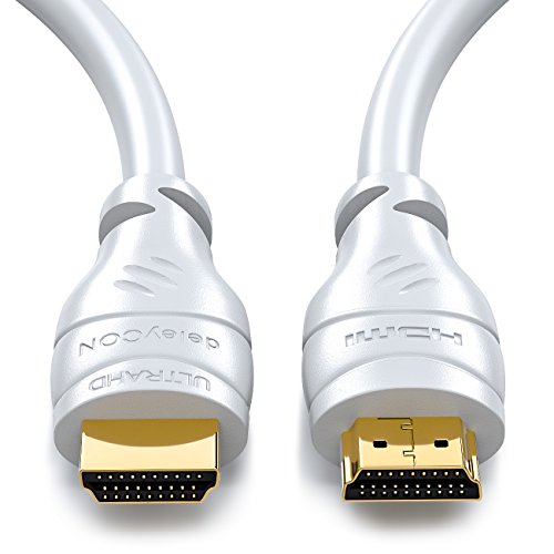 deleyCON 10m HDMI Kabel - Kompatibel zu HDMI 2.0a/b/1.4a - 4K UHD 2160p (4096x2160 Pixel) Full HD HDTV 1080p HDCP Dolby Ethernet LCD LED OLED - Weiß von deleyCON