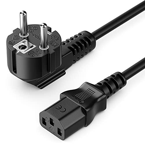 deleyCON 1m Kaltgerätekabel Netzkabel Stromkabel Schutzkontakt Stecker Typ F (CEE 7/4) 90° Gewinkelt auf Kaltgerätekupplung C13 Buchse PC Computer Monitor Drucker Beamer - Schwarz von deleyCON