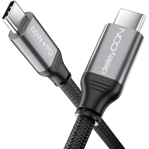 deleyCON 1m USB-C Kabel (60W Schnellladekabel & 5 Gbit/s) DP Alt Mode 4K@60Hz USB-C auf USB-C für iPhone 16 15 Pro Max Samsung Galaxy S24 S23 S22 Pixel iPad Pro MacBook Air Tablets Switch PS5 von deleyCON