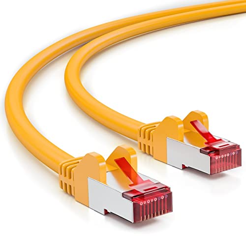 deleyCON 20m CAT6 Patchkabel S/FTP PIMF Schirmung CAT-6 RJ45 Netzwerkkabel Ethernetkabel LAN DSL Switch Router Modem Access Point Patchfelder - Gelb von deleyCON