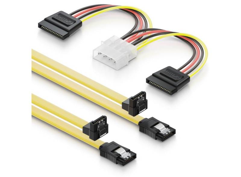 deleyCON 2x deleyCON 0,5m S-ATA 3 Datenkabel Winkel (Clip) + 4pin zu 2x SATA Computer-Kabel von deleyCON