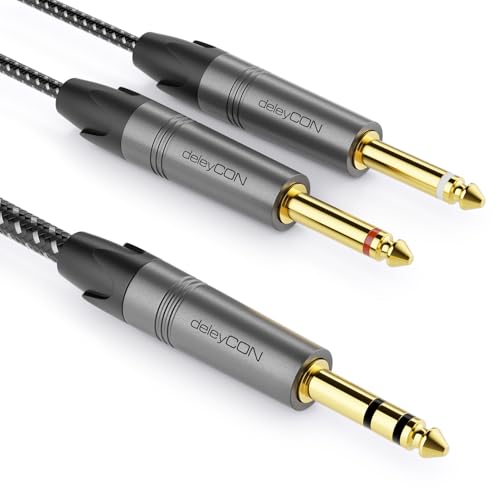 deleyCON 3,0m 6,3mm Klinke Stereo auf 2x 6,3mm Klinke Mono Kabel - Insertkabel Y Audiokabel Splitter Digital Interface Instrument Kabel für Mixer, Audio Recorder, Gitarre, Verstärker, Mikrofon von deleyCON