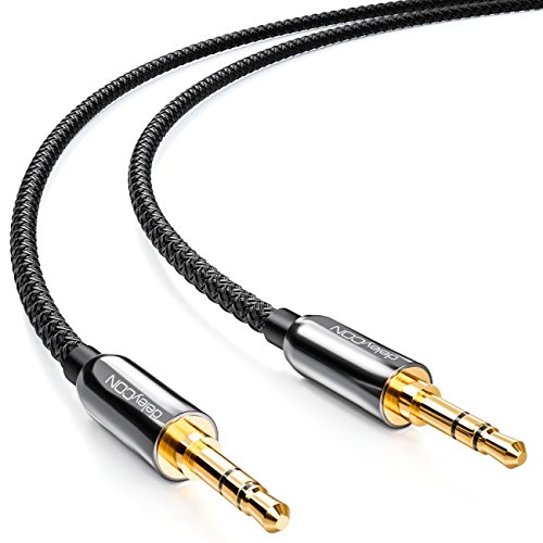 deleyCON 5m Klinken Kabel mit Nylon Mantel - Stereo Audio - AUX - 3,5mm Klinken Stecker zu 3,5mm Klinken Stecker - Vergoldete Stecker - Schwarz von deleyCON