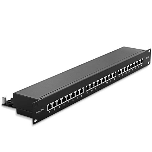 deleyCON CAT 6a Patchpanel Verteilerfeld 24 Port - Desktop 19" Zoll Rackeinbau Servermontage RJ45 Geschirmt - TIA568A TIA568B - Schwarz von deleyCON