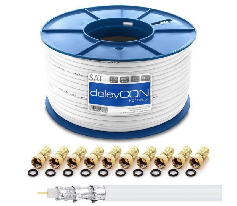 deleyCON deleyCON 100m HQ+ SAT Kabel HDTV 135dB 5x geschirmt + 10x F-Stecker - SAT-Kabel von deleyCON