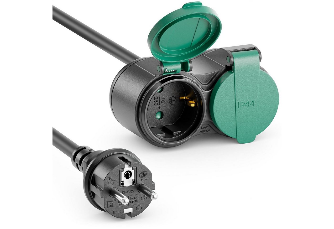 deleyCON deleyCON 50m Outdoor Verlängerungskabel Stromkabel Stecker zu 2x Stromkabel von deleyCON