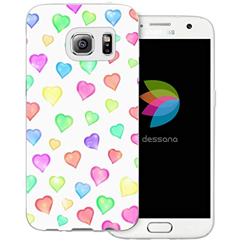 dessana Herzchen transparente Schutzhülle Handy Case Cover Tasche für Samsung Galaxy S7 Bunte Herzchen von dessana