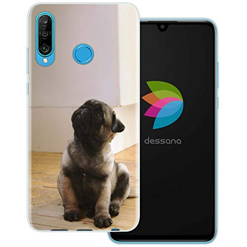 dessana Hunde Welpen transparente Schutzhülle Handy Case Cover Tasche passend für Huawei P30 Lite Mops Welpe von dessana