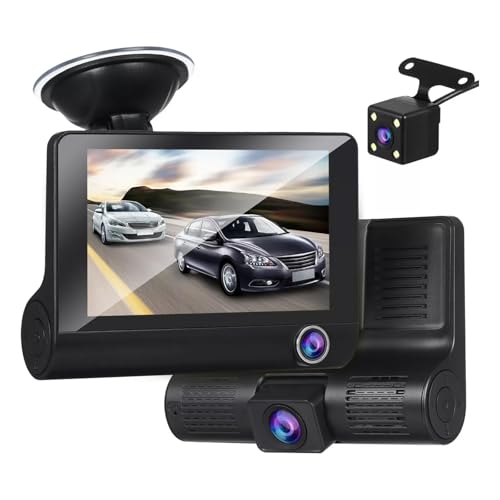 3-Kanal-Dashcam vorne + innen + hinten 1080p + 480p + 720p Dreifach-Dashcam mit G-Sensor von diceevil