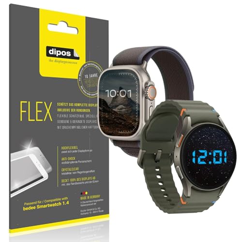 dipos FLEX 2x Schutzfolie klar passend für bedee Smartwatch 1.4, 100% Displayabdeckung, Anti-Shock, Fingerprint Kompatibel, Case-Friendly, Full Cover Displayschutz Folie von dipos