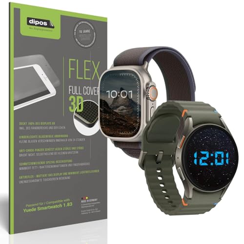 dipos FLEX 2x Schutzfolie matt passend für Yuede Smartwatch 1.83, Antireflex, 100% Displayabdeckung, Fingerprint Kompatibel, case-friendly, Full Cover Displayschutz Folie von dipos