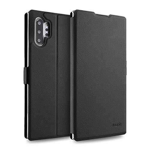 doupi Flip Case für Samsung Note 10 Plus, Deluxe Schutz Hülle mit Magnetischem Verschluss Cover Klapphülle Book Style Handyhülle Aufstellbar Ständer, schwarz von doupi