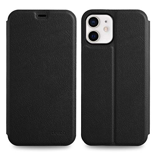 doupi Flip Case für iPhone 12 Mini (5,4 Zoll), Deluxe Schutz Hülle mit Magnetischem Verschluss Cover Klapphülle Book Style Handyhülle Aufstellbar Ständer, schwarz von doupi