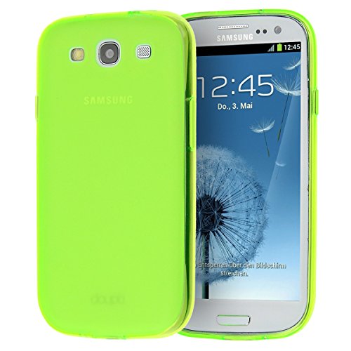 doupi PerfectFit Schutzhülle für Samsung Galaxy S3 (S3 Neo, S3 LTE), Staubschutz eingebaut mit Staubstöpseln Matt Clear TPU Silikon Schale Softcase Cover, grün von doupi