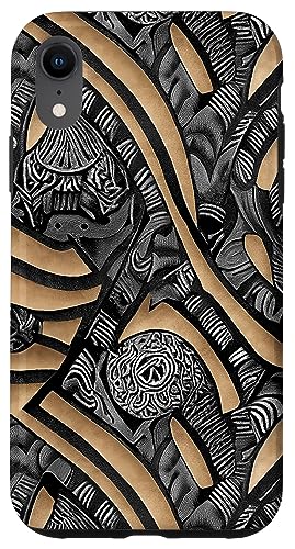 Hülle für iPhone XR Schwarz + Hellbraunes polynesisches Tribal-Muster von drypfactory