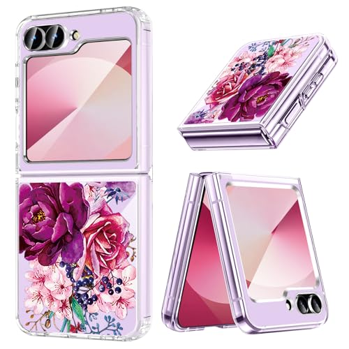 Handyhülle für Samsung Galaxy Z Flip 6 5G Hülle, Ultra Dünn Transparent Silikon Blumen Muster Galaxy Z Flip6 Handy Tasche Case, Bunt Motiv Clear Stoßfest Schutzhülle für Samsung Galaxy Z Flip 6 (D) von duomigesz