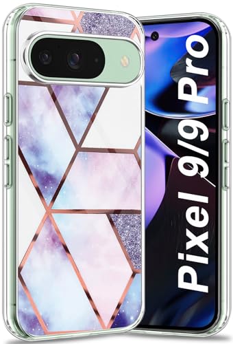 Pixel 9 Pro Handyhülle für Google Pixel 9/9 Pro Hülle Silikon Slim Marmor Transparent Pixel 9 Tasche Case Glitzer Soft Clear Gel TPU Bumper Stoßfest Schutzhülle für Google Pixel 9/9 Pro Handy (A) von duomigesz