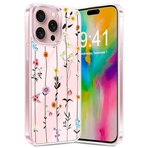 duomigesz Handyhülle für iPhone 16 Pro Hülle, Ultra Dünn Transparent Silikon Blumen Muster für iPhone 16 Pro Handy Tasche Case, Bunt Motiv Clear Stoßfest Schutzhülle für iPhone 16 Pro Smartphone (C) von duomigesz