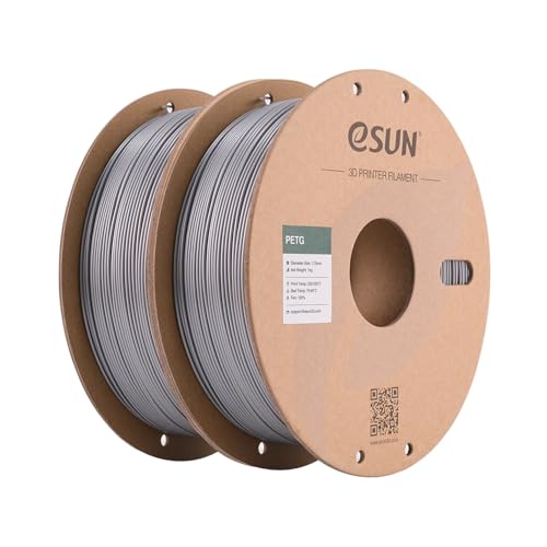 eSUN PETG Filament 1.75 mm, PETG 3D Printer Filament, Measurement Accuracy +/- 0.03 mm, 1KG pro Spule, 2 Spulen 3D Druck Filament für 3D Drucker, Einfarbig Silber von eSUN