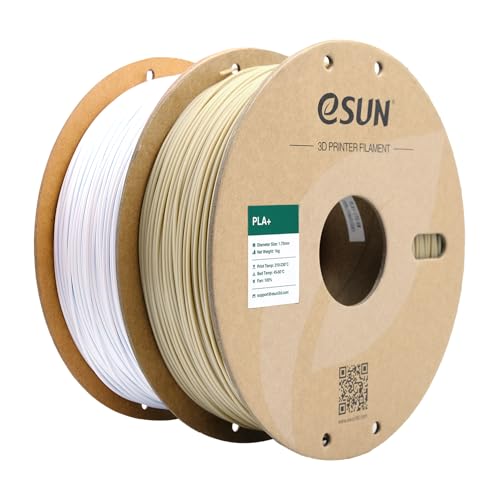 eSUN PLA+ Filament 1.75mm, 3D Drucker Filament PLA Plus, Maßgenauigkeit +/- 0.03mm, 1KG pro Spule, 2 Spulen 3D Druck Filament für 3D Drucker, Knochen Weiß+Kühles Weiß von eSUN