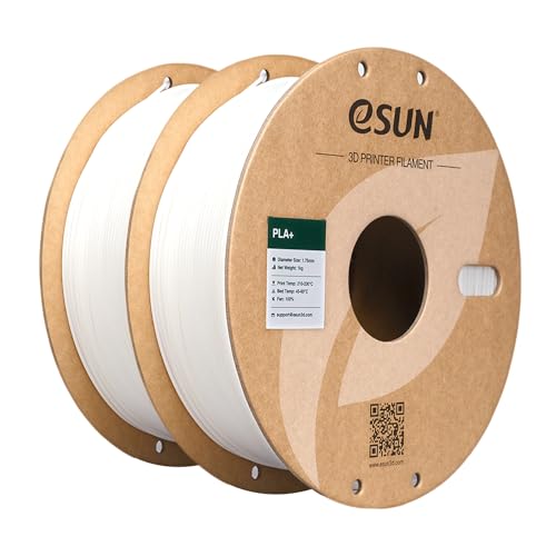 eSUN PLA+ Filament 1.75mm, 3D Drucker Filament PLA Plus, Maßgenauigkeit +/- 0.03mm, 1KG pro Spule, 2 Spulen 3D Druck Filament für 3D Drucker, Weiß von eSUN