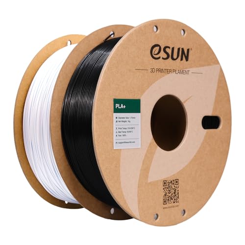 eSUN PLA+ Filament 1.75mm, 3D Drucker Filament PLA Plus, Maßgenauigkeit +/- 0.03mm, 1kg pro Spule, 2 Spulen 3D Druck Filament, Kaltes Weiß+Schwarz von eSUN