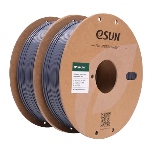 eSUN PLA Filament 1.75mm, Modifiziertes 3D Drucker Filament PLA, Maßgenauigkeit +/- 0.03mm, 1KG pro Spule, 2 Spulen 3D Druck Filament für 3D Drucker, Grau von eSUN