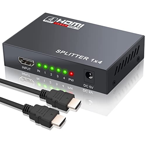 eSynic HDMI Splitter 1 In 4 Out 2160P 30Hz 3D mit HDMI Kabel 1x4 HDMI Splitter Signalverteilung 1080P 4Kx2K HDMI Splitter 1 Eingang 4 Ausgang für PC STB PS3 HDTV Blu Ray Player von eSynic