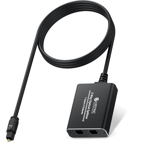 eSynic Optischer Audio Splitter 1 Eingang 2 Ausgänge Upgraded Digital Optisches Splitter Kabel mit internem Chip Unterstützung PCM 2.0 DTS Dolby-Ac3 Glasfaseroptischer Splitter Für HDTV Soundbars von eSynic