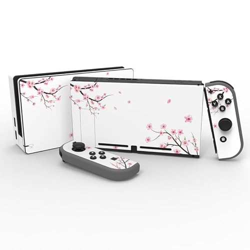 eXtremeRate Aufkleber Sticker Skin Decal Folie Abziehbild Faceplates Kleberfolie mit 2 Displayschutzfolie für Nintendo Switch/NS Konsole&Joy-Con&Dock&Griff(Fallende Kirschblüte) von eXtremeRate