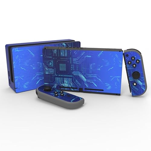 eXtremeRate Aufkleber Sticker Skin Decal Folie Abziehbild Faceplates Kleberfolie mit 2 Displayschutzfolie für Nintendo Switch/NS Konsole&Joy-Con&Dock&Griff(Grafik mit Blaulicht) von eXtremeRate