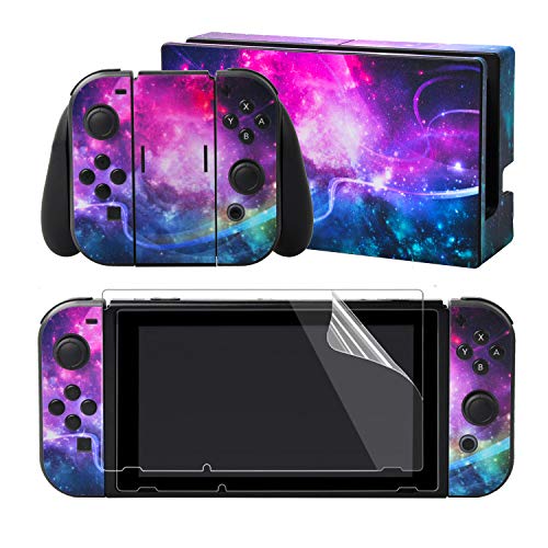 eXtremeRate Aufkleber Sticker Skin Decal Folie Abziehbild Faceplates Kleberfolie mit 2 Displayschutzfolie für Nintendo Switch/NS Konsole&Joy-Con&Dock&Griff(Leuchtende Galaxie) von eXtremeRate